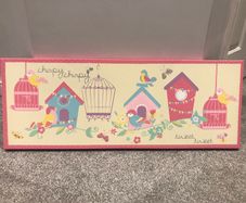 Colourful Bird & Birdcage Nursery Canvas Print 80X30 cm