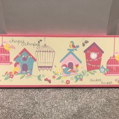 Colourful Bird & Birdcage Nursery Canvas Print 80X30 cm