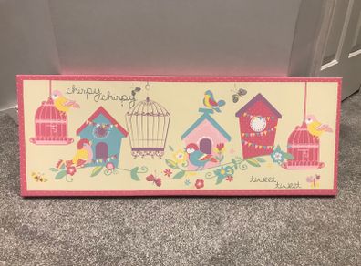Colourful Bird & Birdcage Nursery Canvas Print 80X30 cm