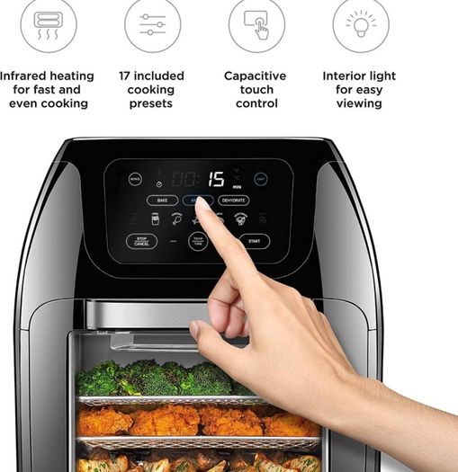 Multifunctional Digital Air Fryer+ Rotisserie, Dehydrator, Convection Oven, 17 Touch-screen Presets, Fry, Roast, Dehydrate & Bake, Auto Shutoff, Accessories Included, XL 10L Family Size, Black (FREE POSTAGE)