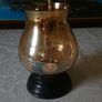 Vintage Etched Amber Glass Hurricane Lamp With Black Base Stand Image 4