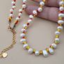 Natural Freshwater Pearl & Red Yellow Glass Beads Necklace Image 5
