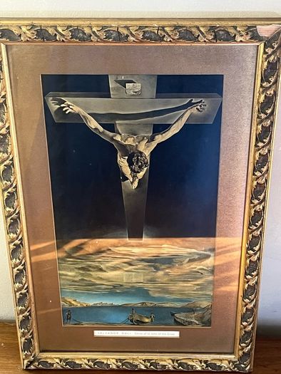 Vintage Framed Salvador Dali Christ of Saint John of the Cross Print Religious Art