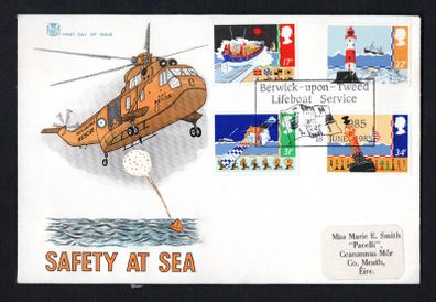 1985 Great Britain Safety at Sea Commemorative stamps Stuart Covers First Day Cover (FDC) with Berwick-upon-Tweed Lifeboat Service Cancel