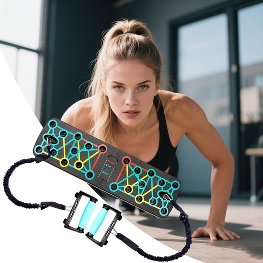 Push Up Board Training Board with Colour Coded Elastic Bands Included Muscle Strengthening Foldable Unisex Beginners Home Travel