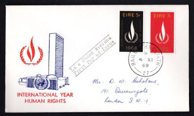 1968 Ireland International Human Rights Year Commemorative Stamps Illustrated addressed First Day Cover (FDC)
