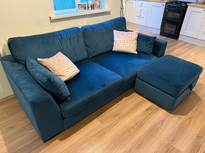 DFS Navy Plush Sofa