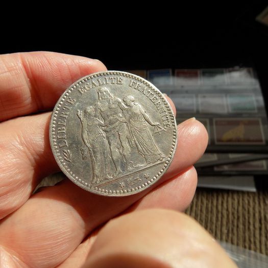 France 1875 A. Silver 5 francs."Hercules"Type.90%silver.