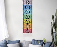 NEW SALE | Black Chakra Wall Hanging with Tassels, Meditation Yoga Tapestry, Mandala Wall Tapestry Wall Hanging for Bedroom Living Room 130x32cm