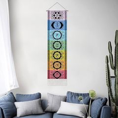 NEW SALE | Black Chakra Wall Hanging with Tassels, Meditation Yoga Tapestry, Mandala Wall Tapestry Wall Hanging for Bedroom Living Room 130x32cm