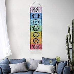 NEW SALE | Black Chakra Wall Hanging with Tassels, Meditation Yoga Tapestry, Mandala Wall Tapestry Wall Hanging for Bedroom Living Room 130x32cm