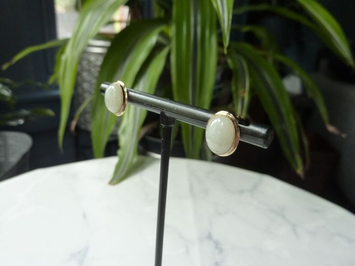 9ct Gold Jade Stud Earrings, Sterling Silver Backs, 1.4g