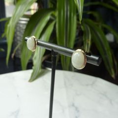 9ct Gold Jade Stud Earrings, Sterling Silver Backs, 1.4g