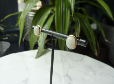 9ct Gold Jade Stud Earrings, Sterling Silver Backs, 1.4g