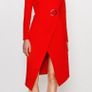 NWT Karen Millen Bright Poppy Red Strong Shoulder Eyelet Ponte Dress Image 4