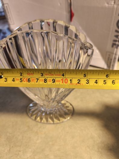 Vintage Marquis Waterford (Gothic print) Crystal Nautical Shell Oval Fan Vase 6 INCHES