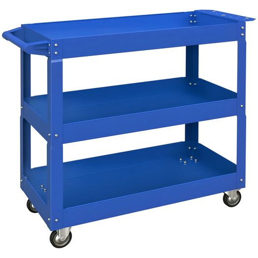 3-tier Tool Cart, 4 Casters, Steel, 83B x 35.3T x 76H cm, Blue