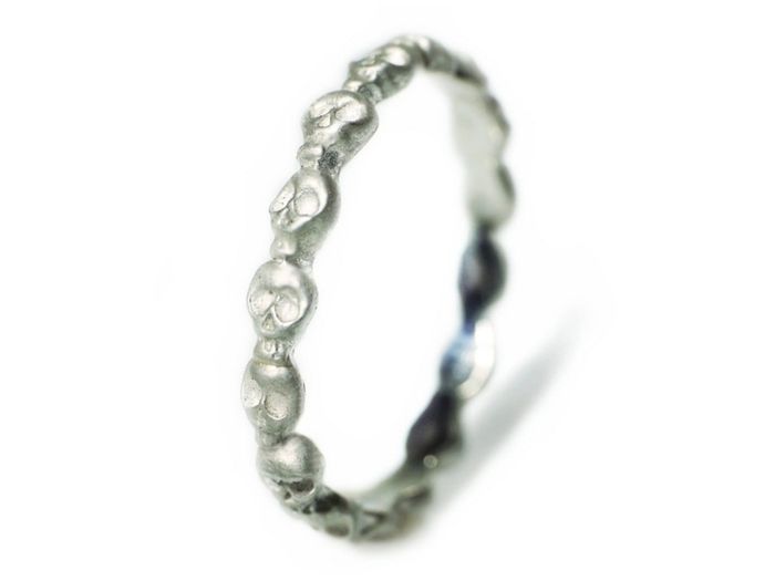 Mini Skull Eternity Band Ring in Sterling Silver, Alternative Wedding Band