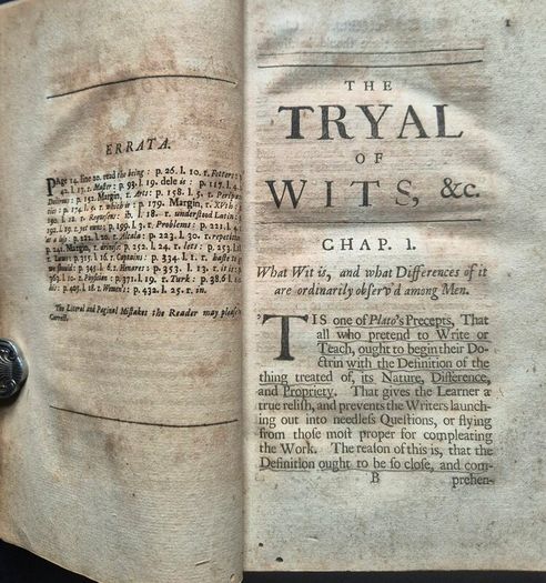 Doctor Juan Huartes (1529-1588). Examen de Ingenios: Or, The Tryal of Wits.Translated by Mr Bellamy 1698. antiquarian, rare, leather, binding, psychology, neuroscience, intelligence, wit, phrenology, philosophy, renaissance, spanish, seventeenth century, 