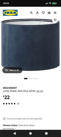 IKEA dark blue velvet ceiling light shade
