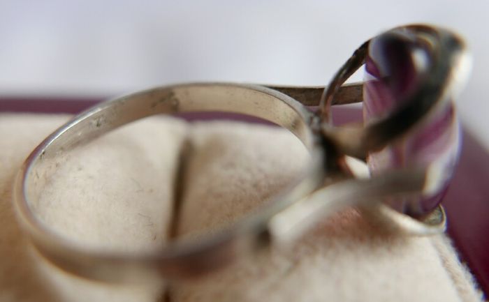 Vintage Sterling Silver 925 Purple Striped Agate Ring size P - 2,82g