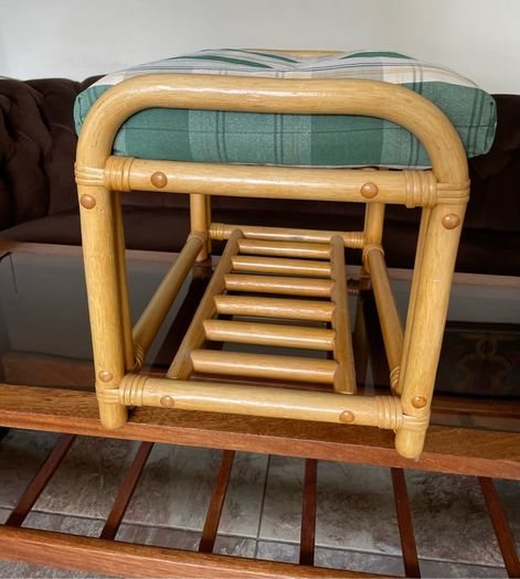 Sturdy Versatile Rattan and Bamboo Low Stool Footstool VGC
