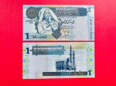 Libya  1 Dinar  2004  Pick  68b.  Gaddafi  ( Uncirculated )