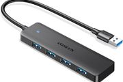 SB Hub 3.0, USB Splitter 4 Port Ultra Slim with 5Gbps Data Transfer, USB Extender for Mouse, Keyboard, Flash Drive, Card Reader, Printer, Compatible with Laptop, Desktop PC, Xbox, PS5, etc.