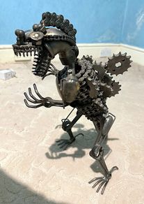 Large Handmade Scrap Metal Dinosaur Dragon Sculpture, 45cm, Recycled Steampunk Art