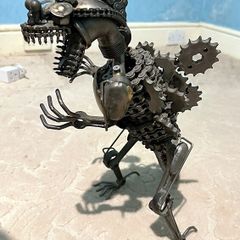 Large Handmade Scrap Metal Dinosaur Dragon Sculpture, 45cm, Recycled Steampunk Art