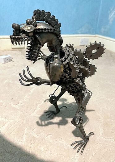 Large Handmade Scrap Metal Dinosaur Dragon Sculpture, 45cm, Recycled Steampunk Art