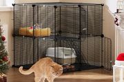 2-Tier DIY Cat Enclosure - Indoor Playpen With Metal Wire Dense, Pet Cage for 1-2 Cats, Ferrets, Rabbits, Small Animals - Black, 71x71x71cm