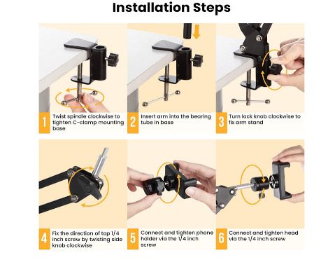 Articulating Overhead Tripod Mount Arm Phone Holder