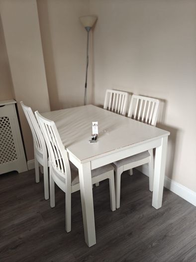 IKEA white table and 4 chairs
