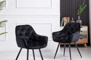 Set of 2 Dining Room Chairs, Made of Fabric (Velvet), Living Room Chair, Choice of Colours, Retro Design Armrest, Chair with Backrest, Metal Legs, Black (Teal, 2)