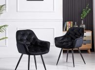 main image for ad Set of 2 Dining Room Chairs, Made of Fabric (Velvet), Living Room Chair, Choice of Colours, Retro Design Armrest, Chair with Backrest, Metal Legs, Black (Teal, 2)