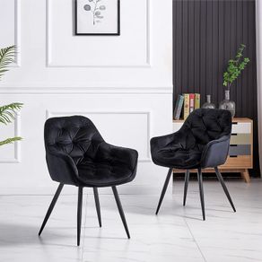 Set of 2 Dining Room Chairs, Made of Fabric (Velvet), Living Room Chair, Choice of Colours, Retro Design Armrest, Chair with Backrest, Metal Legs, Black (Teal, 2)