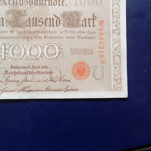 Germany 1910.1000 marks "Red seal" Banknote.High grade.