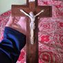 Vintage Wooden Crucifix with Brass Image 7