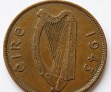 1943 Irish 1d Penny Ireland 83 years old