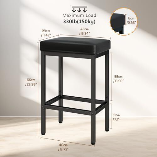 66 cm Bar Stools Set of 4, Black Breakfast Barstools, Kitchen Bar Stool Chairs with Metal Leg for Kitchen Island Counter Breakfast Bars Living Room Party