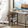 Computer Desk with Drawers & Power Outlets, 100 cm Office Desk with Storage Monitor Stand, Reversible Small Desks for Home Office Bedroom Brown Image 3