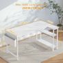 L Shaped Corner Desk - 140x70 cm Study Office Gaming Desk, Computer Desk Small Writing Table, Large Reversible Storage Shelves, Bookshelf Workstation for Study Play Work Home Office, White Image 2