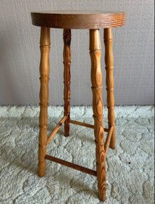 Solid Pine Wooden Bar Stool Round Seat Rustic Style