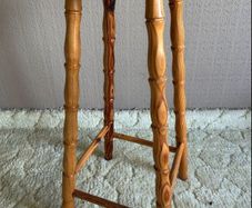 Solid Pine Wooden Bar Stool Round Seat Rustic Style