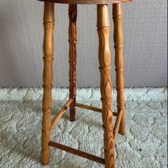 Solid Pine Wooden Bar Stool Round Seat Rustic Style