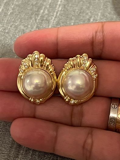 Tasaki Mabe Pearl Gold Diamond Earrings