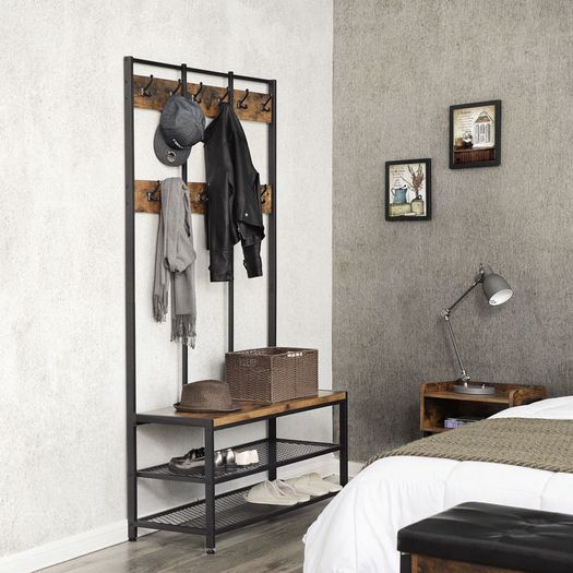 New XXL Metal Hall Tree Coat Rack with Shoe Bench - FREE P&P