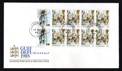 1985 Guernsey UK1.30 Definitive Stamps Booklet pane (ex booklet featuring Market Halls, St Peter Port First Day Cover (FDC)