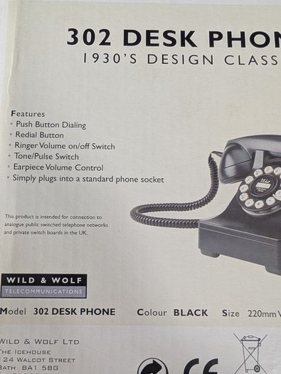 Wild & Wolf 302 Desk Phone (Vintage Style Landline)